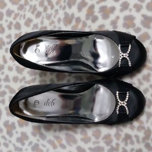 Deb rhinestone black satin heels